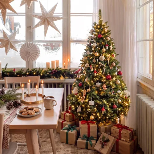 Vista 3 de HOLLO STAR Árbol de Navidad preiluminado de 4.5 pies, luces RGBW multicolor Control de aplicación, árbol de Navidad artificial con 197 luces LED