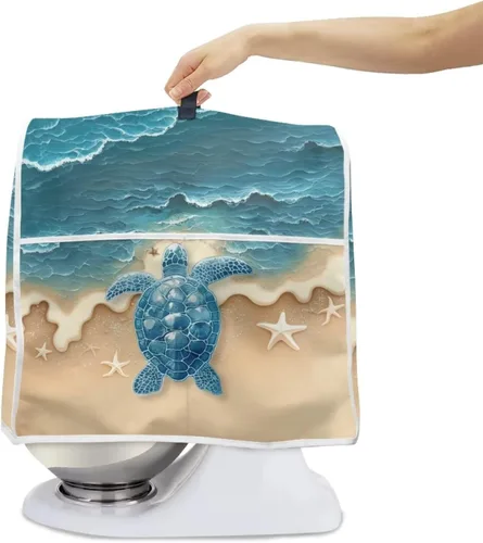 Vista 2 de Talayituse Beach Turtle Starfish Print Stand Mixer Cover for 4.5-5 Quarts Kitchen Aid, Washable Mixer Dust Cover with Handle and Pocket Kitchen