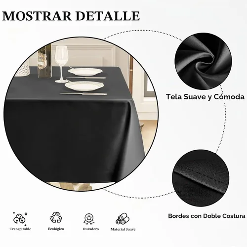 Vista 5 de Mantel Cuadrado 52 x 52 Pulgadas Manteles Negros Resistente a Manchas y Arrugas Lavable de Poliéster para Fiestas, Buffets y Bodas