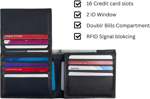 Vista 4 de Bullz RFID bloqueo de señal de protección contra robo de cuero grande grueso de seguridad para hombre cartera, Negro