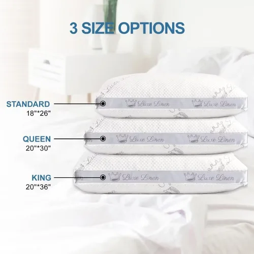Vista 8 de Almohada de cama de algodón orgánico tamaño estándar Almohada ajustable de espuma viscoelástica triturada para dormir lateral y estómago, paquete
