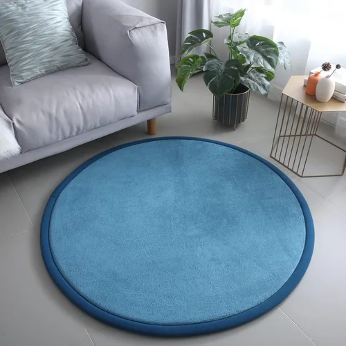Vista 2 de Loartee Alfombra redonda gruesa para niños, alfombra circular de terciopelo coral, alfombra circular de espuma viscoelástica para guardería, sala