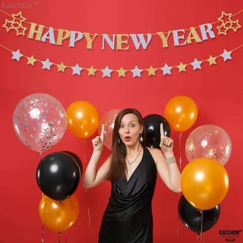 Vista 9 de KatchOn, Cartel de feliz año nuevo con purpurina – 10 pies, sin bricolaje Suministros de fiesta NYE 2026 para decoraciones de feliz año nuevo 2026