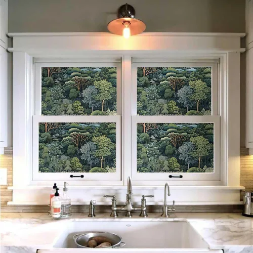 Vista 3 de MuralPeel Papel Tapiz Adhesivo y Removible de Bosque Verde Árboles de Verano Río Paisaje Vintage Fácil de Despegar Papel de Contacto Autoadhesivo