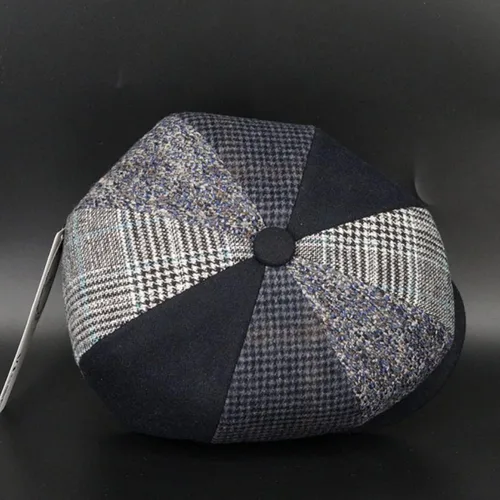 Vista 4 de Hombres Mezcla De Lana Newsboy Gorra 8 Panel Tweed Flat Cap Cabbie Hat Snap Brim Azul 1