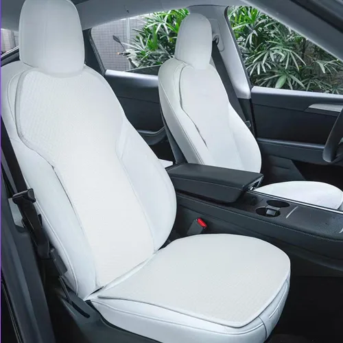 Vista 2 de Car Seat Mat Pad Protector Covers,Driver Front Rear Seat Bench Cushion Cover,for Tesla Model 3 seat Cover Set 2017-2022,Ice Silk Anti-Dirty White