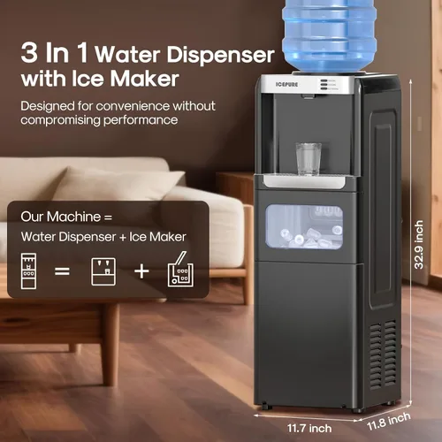 Vista 2 de ICEPURE Dispensador de agua 3 en 1 con máquina de hielo integrada, dispensador de enfriador de agua para carga superior de botella de 5 galones