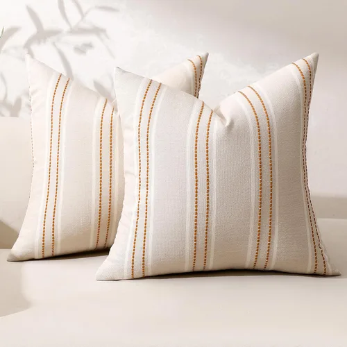 Vista 30 de Hckot Fundas de Almohadas Decorativas 16x16 Juego de 2 Fundas de Almohadas a Rayas de Lino Texturizado Almohadas Decorativas Fundas de Cojines