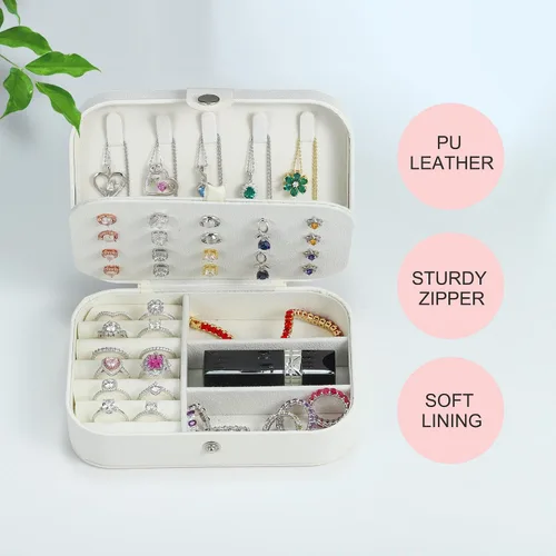 Vista 2 de Parima Joyero de viaje para mujeres y niñas, organizador de joyas, caja de joyería mediana, estuche de viaje para almacenamiento y organizador