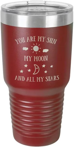 Vista 19 de Taza de viaje grabada con grabado en polvo de acero grabado con láser, con texto en inglés "You are MY SUN MY MOON AND ALL MY STARS", sin BPA