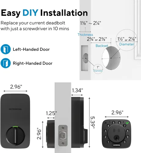 Vista 9 de ULTRALOQ Bolt NFC WiFi Smart Lock, toque para desbloquear con iPhone y Android NFC