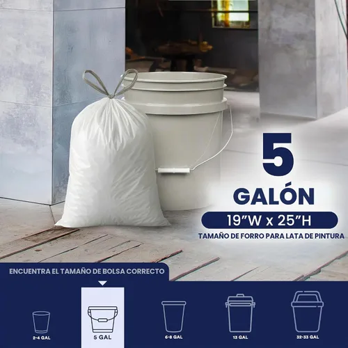 Vista 3 de Plasticplace Bolsas de basura de 5 galones – Forro blanco para bolsas de basura con cordón, 19 x 25 pulgadas (100 unidades) – Duraderas, a prueba