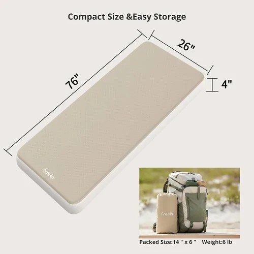 Vista 2 de Freein Almohadilla inflable de camping de 4 pulgadas con tecnología de tarifa de cama real, alfombrilla de dormir de alta presión de 7 PSI para SUV