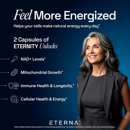 Vista 4 de Eternity NAD+ - Suplemento de resveratrol para hombres y mujeres, 1050 mg con 15 ingredientes avanzados para apoyo inmunológico, energía