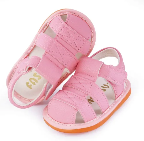 Vista 4 de WILLFUN Sandalias chirriantes de verano para bebé, niño, niña, suela de goma de primera calidad, puntera cerrada, antideslizantes, zapatos