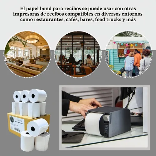 Vista 6 de BAM POS Rollos de papel de recibo de 3" x 150' 1 capa Bond (No Térmico) para impresoras de impacto de cocina TMU200, SRP275 Star SP700 – Adecuado