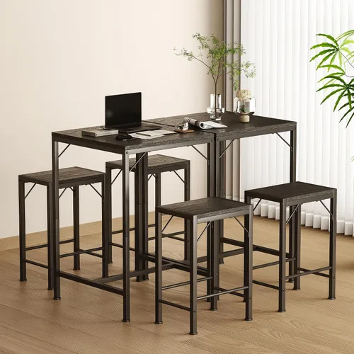 Vista 8 de Homeiju Juego de mesa y sillas de bar, mesa de bar cuadrada con 2 taburetes, juego de comedor que ahorra espacio para 2, perfecto para cocina