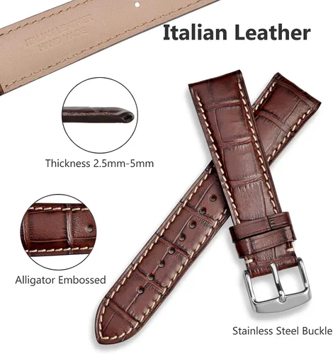 Vista 2 de WOCCI Watch Bands, Italian Leather, Embossed Alligator Grain, Choose Color & Width 14mm 18mm 19mm 20mm 21mm 22mm