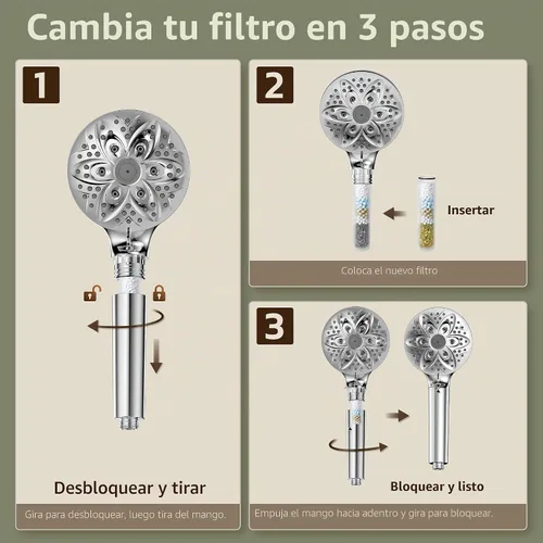 Vista 7 de JDO High Pressure Filtered Shower Head with Handheld, Chrome