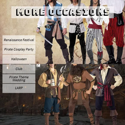 Vista 4 de Zando Pantalones piratas para hombre, pantalones renacentistas medievales, vikingos, pantalones de cosplay con cordones