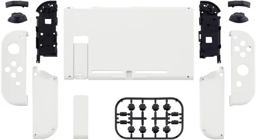 Vista 3 de eXtremeRate Placa trasera delantera blanca para consola Nintendo Switch, carcasa de control de mano NS Joycon con botones de juego completo, carcasa