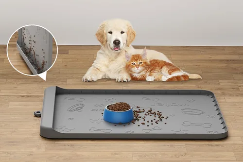 Vista 9 de Tapete para Comida de Perro - Tapete de Silicona para Perro para Comida y Agua - 36" x 24" Tapetes Grandes de Alimentación para Mascotas con Azul