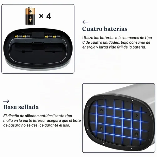 Vista 6 de Basurero de acero inoxidable automático sin tacto, con tapa para cocina, sala de estar, oficina, baño, sensor de movimiento electrónico sin contacto
