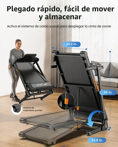 Vista 6 de JAGJOG Cinta de correr plegable con 15% de inclinación automática, 8.8 MPH Negro tinta