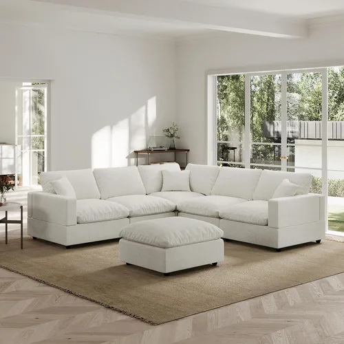 Vista 33 de Sofá seccional moderno de lino en forma de L para sala de estar, sofás modulares con relleno de plumón, fundas de cojín de sofá desmontables, sofá