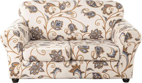 Vista 22 de Lamberia Funda de Sofá Estampada de Alta Elasticidad Fundas de Sofá de 2 Piezas Funda de Sillón con Una Funda de Cojín Separada Parte Inferior Flor