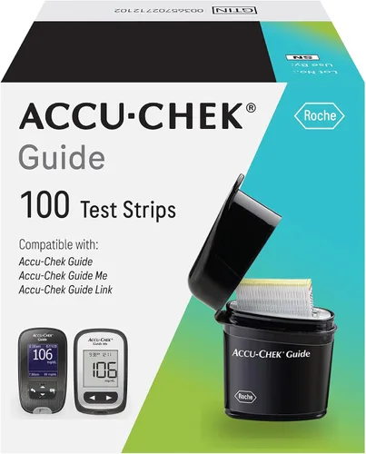 Vista 12 de Accu-Chek Guide Tiras de prueba de glucosa para prueba de azúcar en sangre en diabéticos (paquete de 25)