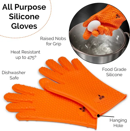 Vista 5 de Juego de accesorios para parrilla de barbacoa con garras de carne - 2 guantes de silicona, garras para cerdo tirado, termómetro de barbacoa