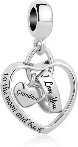 Vista 2 de KunBead Dijes de cumpleaños con diseño de corazón con texto en inglés "I Love You to the Moon and Back", compatibles con pulseras Pandora, collar