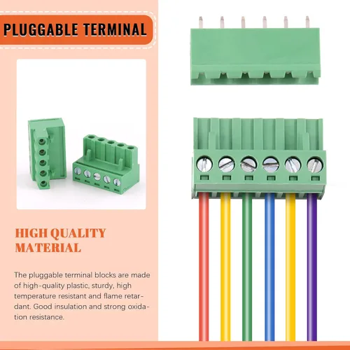 Vista 4 de Tanstic 32Sets 0.200 in Paso 2 3 4 5 6 7 8 9 10 Pasadores rectos Montaje en PCB Tornillo Bloque de terminales macho hembra enchufable Bloques
