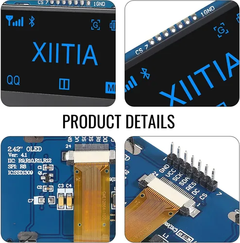 Vista 4 de 2 unids 2.42 pulgadas 128x64 OLED LCD módulo SSD1309 7 Pin SPI/IIC I2C interfaz serie para Arduino UNO R3 (luz azul)