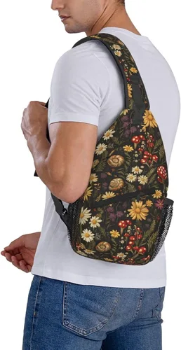 Vista 6 de Small Crossbody Bags for Women Men - Vintage Mushroom Plant Print Adjustable Shoulder Bag Fanny Packs Belt Sling Bag Crossbody Purses Backpack for
