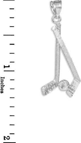 Vista 2 de Sports Charms Palos de hockey de plata de ley 925 y colgante de invierno de disco, Metal, No es una piedra preciosa