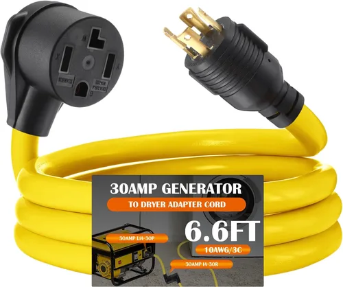 Vista 8 de Tellegloww Cable adaptador de generador a secadora de 30 amperios de 6.6 pies compatible con NEMA L14-30P a 10-30R, generador de bloqueo de 4