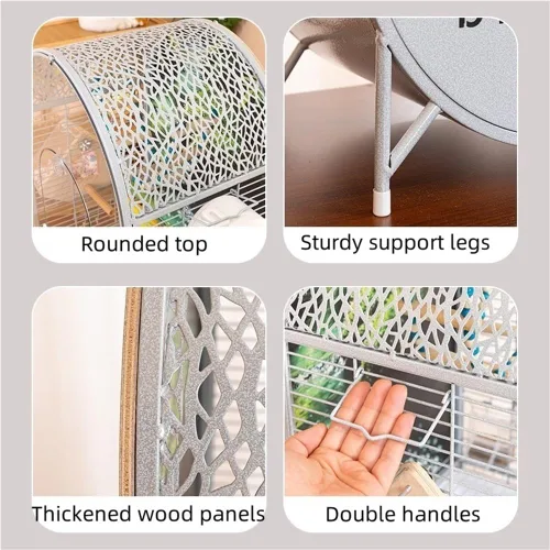 Vista 6 de DomeTop - Jaula para loros de hierro forjado, jaula para loros interiores, pajarero con puerta transparente, para loros pequeños, periquitos