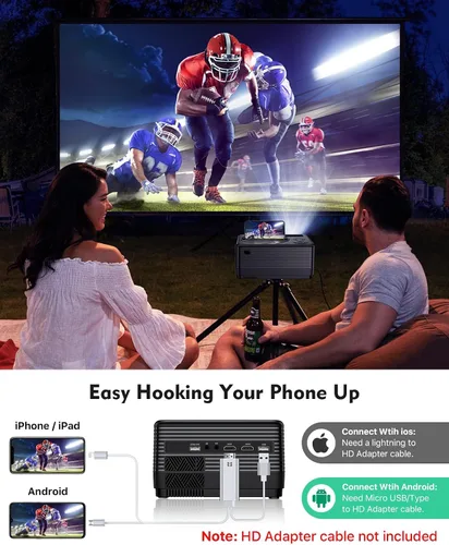 Vista 6 de ClokoWe Mini proyector para iPhone, proyector de DVD Bluetooth de 1080P con reproductor de DVD integrado con pantalla de 120 pulgadas, proyector