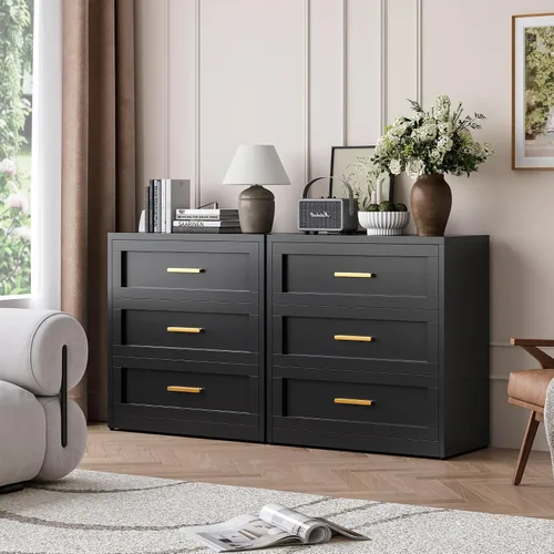 Vista 7 de LCAOPC Cómoda metálica negra de 3 cajones para dormitorio, cómoda ancha para armario, cómoda de metal, cómoda y cómoda para sala de estar, pasillo