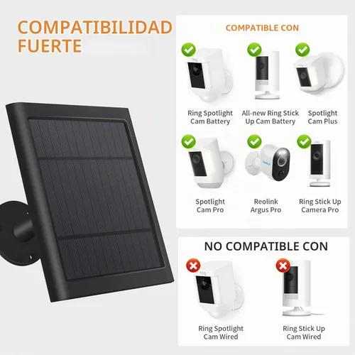Vista 2 de Panel solar para cámara Ring (2ª generación) (Paquete de 2 piezas negras) (1 pieza negra)