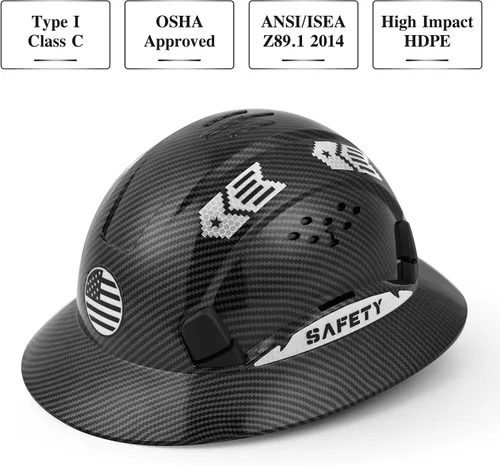 Vista 2 de Casco duro de ala completa, casco de seguridad aprobado por la OSHA, Cascos De Construcción, casco duro de construcción ventilada, trinquete