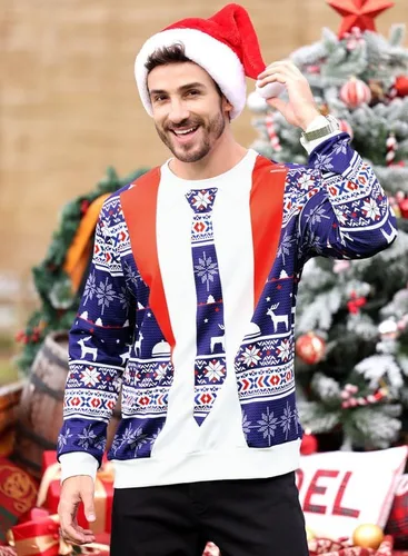 Vista 2 de Arvilhill - Sudadera estampada estilo Ugly Christmas (fea Navidad) para hombres, sudadera unisex de manga larga con gráficos divertidos