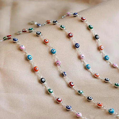 Vista 5 de Juego de collar de gargantilla de mal de ojo para mujer, collar de cadena de mal de ojo colorido, pulseras de Ojo Turco, pulseras de ojo azul