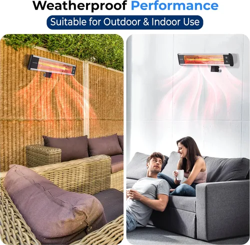 Vista 4 de SereneLife Calentador infrarrojo para patio, calentador eléctrico de pared con control remoto, 1500 W, aprobado IP65, inodoro, interior/exterior