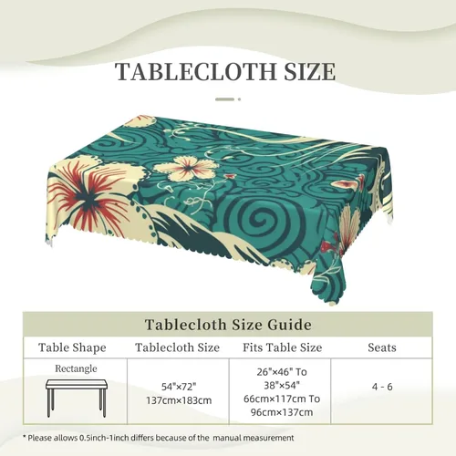 Vista 2 de KHiry Manteles rectangulares de 54 x 72 pulgadas, diseño de algunas olas e hibisco, impermeable, resistente, mantel decorativo, sin arrugas