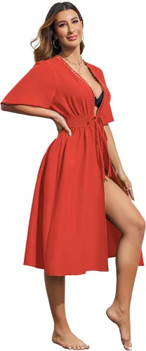 Vista 4 de Ekouaer Pareos para traje de baño para mujer, sexy, frente abierto, bikini, kimono, cárdigan, salida de baño, ropa de playa larga y fluida
