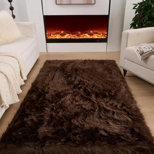 Vista 31 de Alfombra de piel sintética de 2 x 6 pies, color beige, lavable a máquina, súper suave, esponjosa, alfombra de piel de oveja mullida para dormitorio