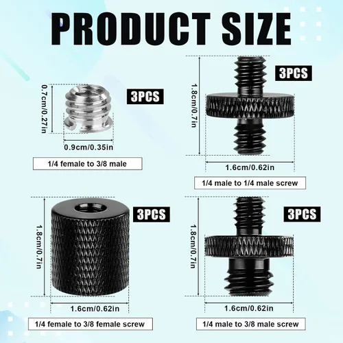 Vista 2 de 12 adaptadores de soporte de micrófono, adaptadores de rosca de micrófono 1/4 hembra a 3/8 macho y 1/4 macho a 1/4 macho y 1/4 macho a 3/8 macho